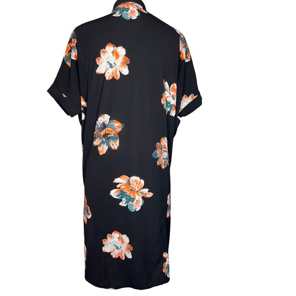 Kimono by Villa dress shirt button front size small black with peach and green f - Picture 4 of 10